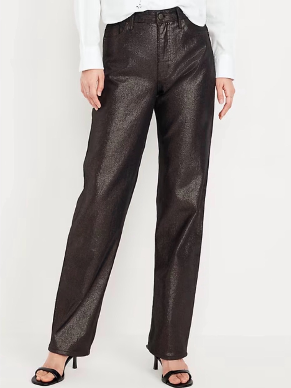 Old Navy OG Loose Metallic Coated Jeans Women’s Size 20 Brown High Rise